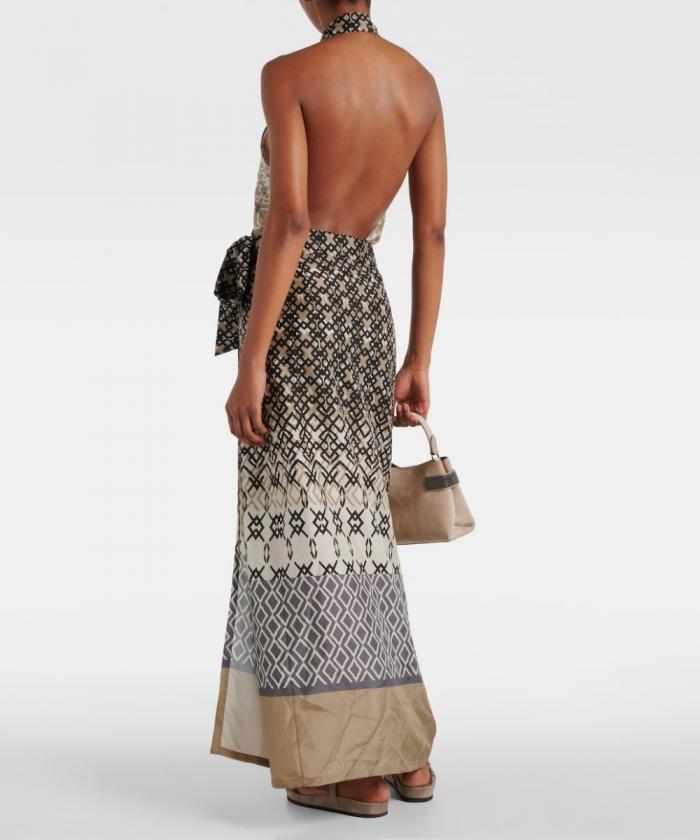 Brunello Cucinelli - geometric-print halterneck dress