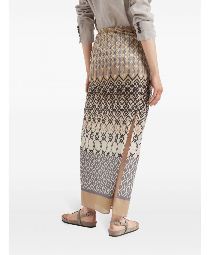 Brunello Cucinelli - geometric-print cotton maxi skirt
