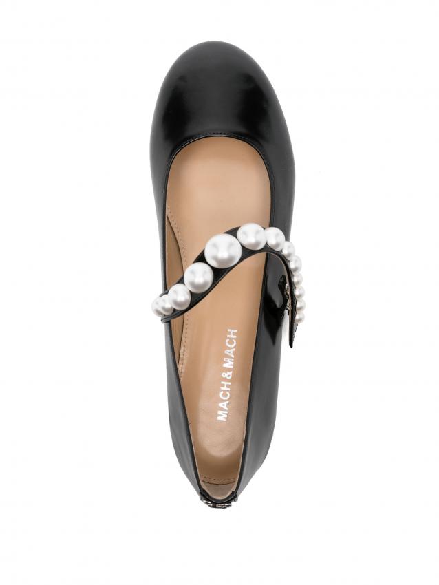 Mach & Mach - faux-pearl leather ballerina shoes