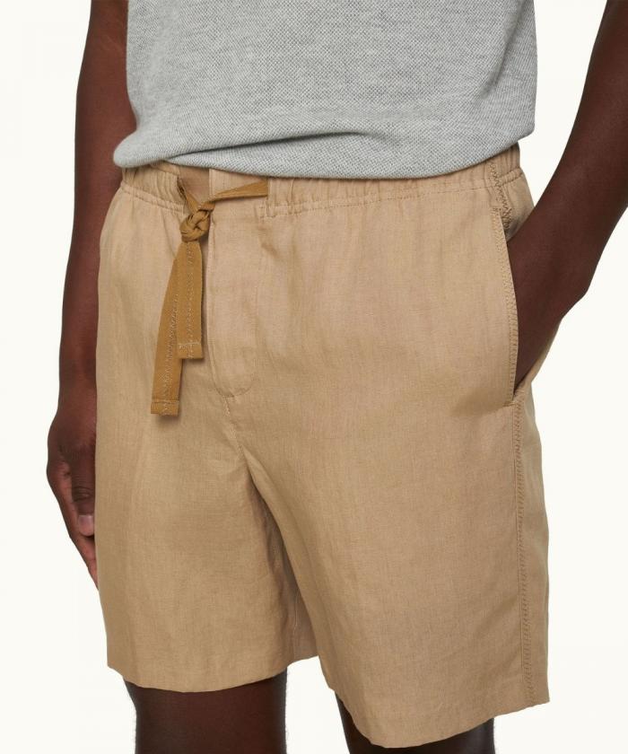 Orlebar Brown - Relaxed Fit Italian Linen Drawcord Shorts In Biscuit Colour