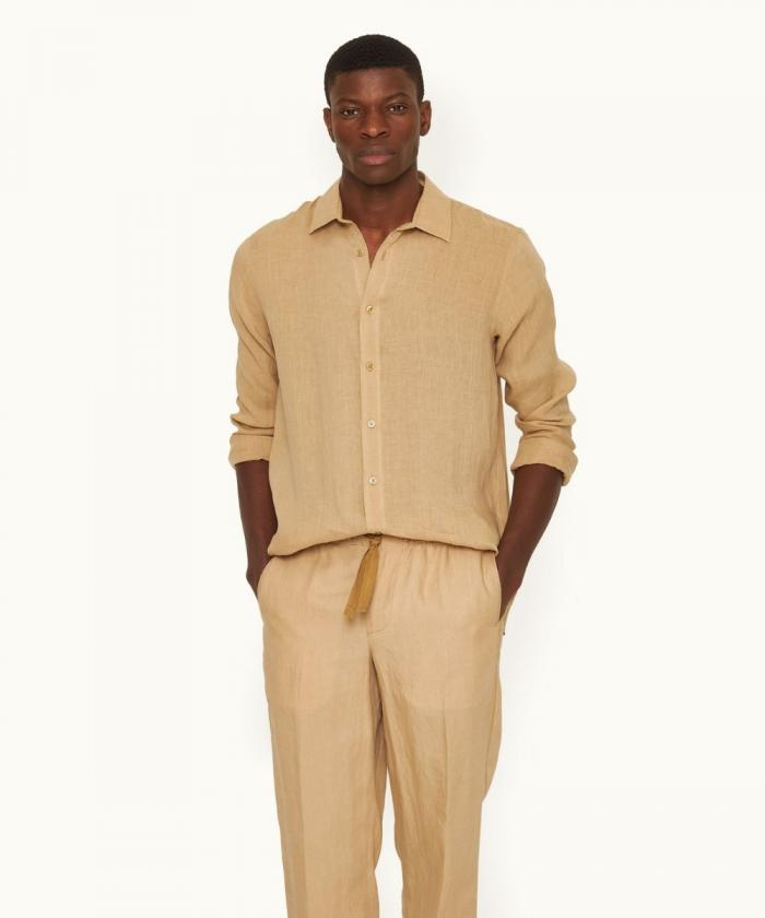 Orlebar Brown - Relaxed Fit Luxury Italian Linen Shirt In Biscuit Colour