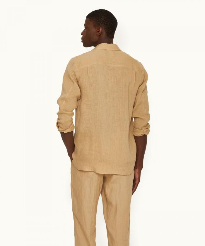 Orlebar Brown - Relaxed Fit Luxury Italian Linen Shirt In Biscuit Colour