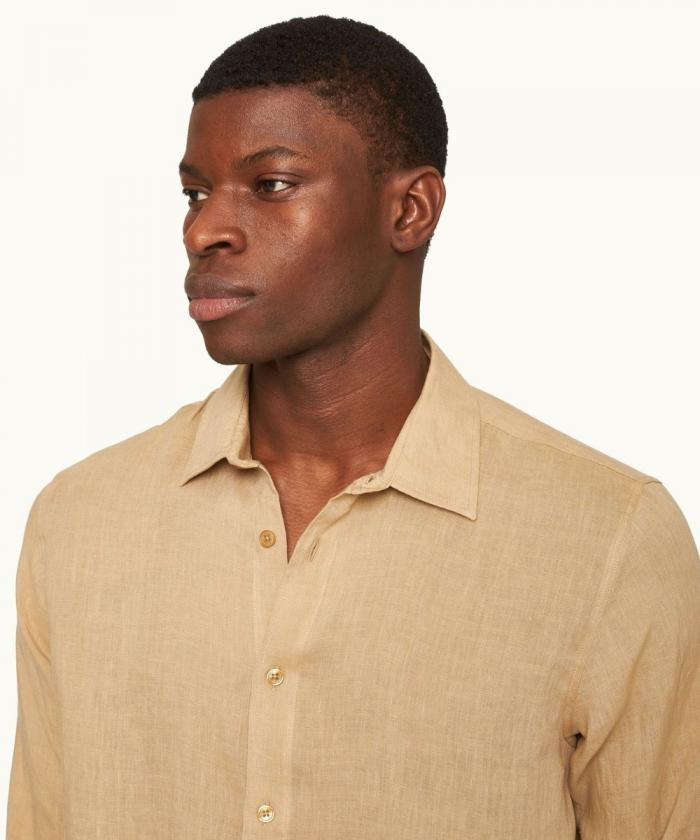 Orlebar Brown - Relaxed Fit Luxury Italian Linen Shirt In Biscuit Colour