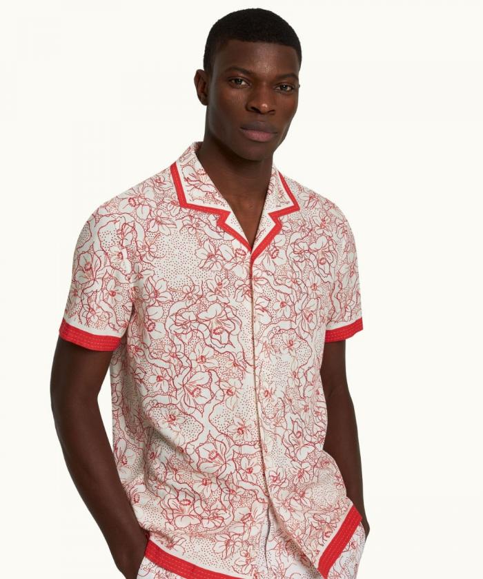 Orlebar Brown - Collar Shirt in Summer Red/White Sand