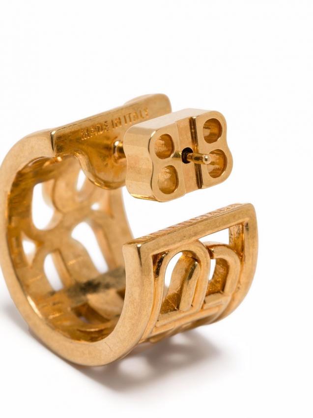 Balenciaga - Gold-tone metal BB hoop earrings