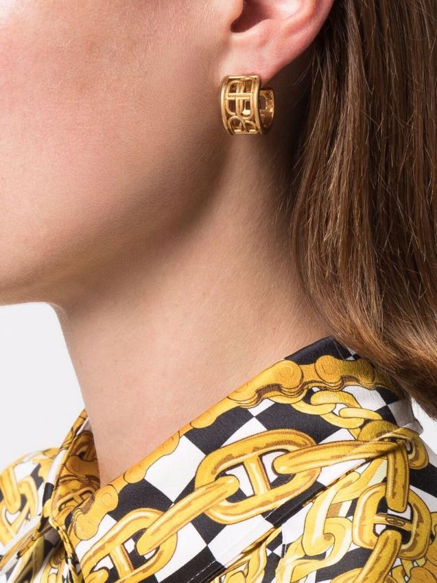 Balenciaga - Gold-tone metal BB hoop earrings
