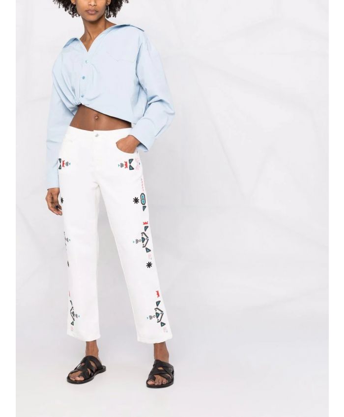 Ermanno Scervino - embroidered cropped straight-leg jeans