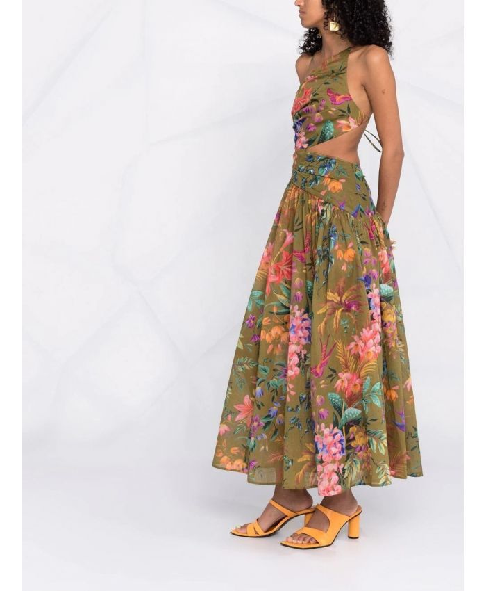 Tropicana Asymmetric Dress Khaki Floral