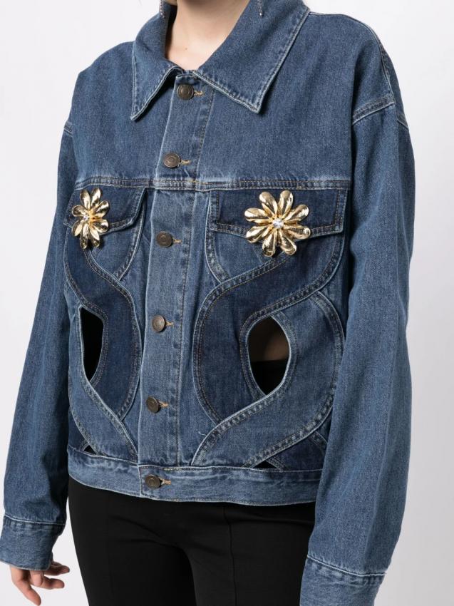 Area - shell-embellished cut-out denim jacket