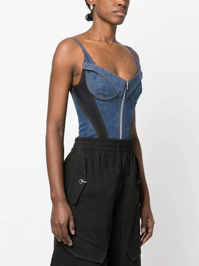 Mugler - corset-style denim bodysuit
