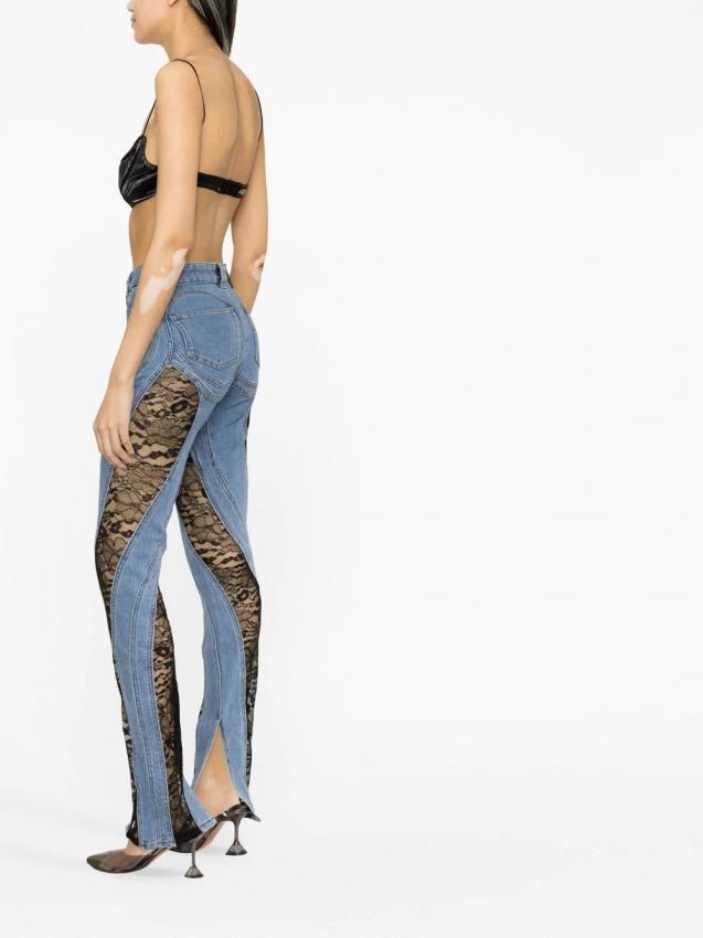 Mugler - lace-panel skinny jeans