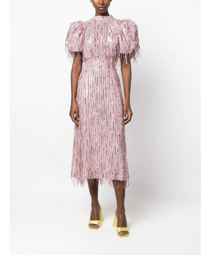 Rotate - puff-sleeve sequin fringed dress