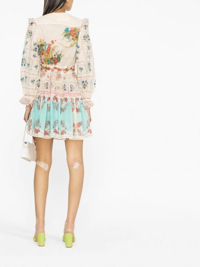 Zimmermann - Clover Patched floral-print wrap minidress