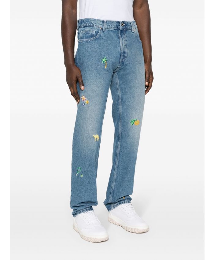 Casablanca - embroidered-design cotton straight-leg jeans