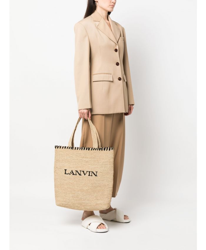 Lanvin - logo-embroidered raffia tote bag