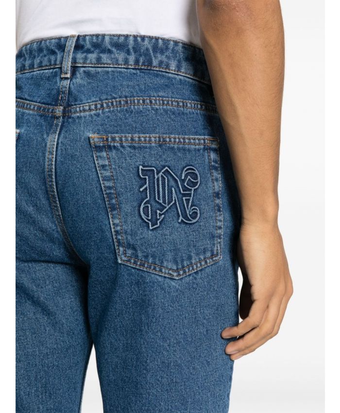 Palm Angels - monogram-embroidered straight-leg jeans