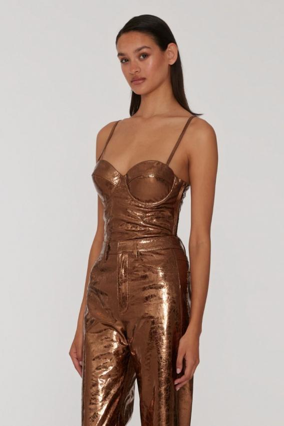 Rotate - textured corset top metallic brown