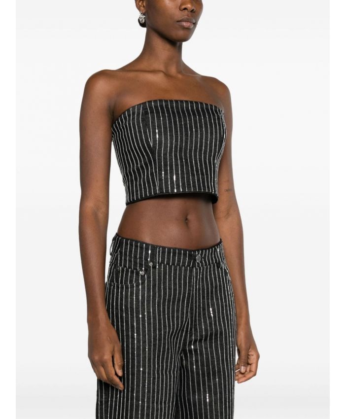 Rotate - sequinned striped cropped top