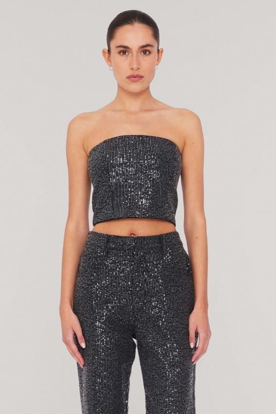 Rotate - twill sequin top black