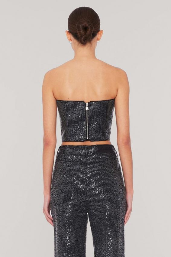 Rotate - twill sequin top black