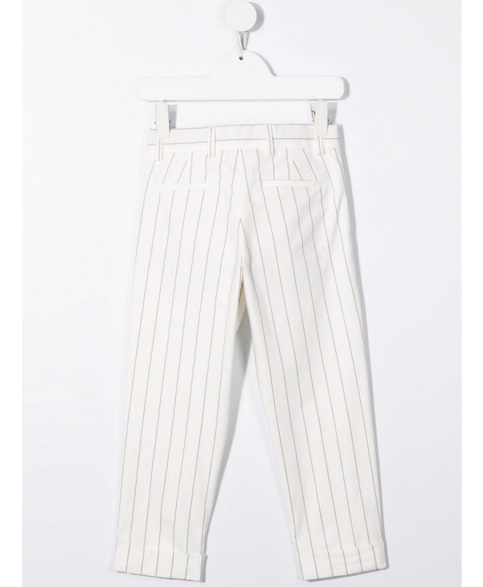 Brunello Cucinelli Kids - White cotton/stretch-cotton stripe-print tailored trousers