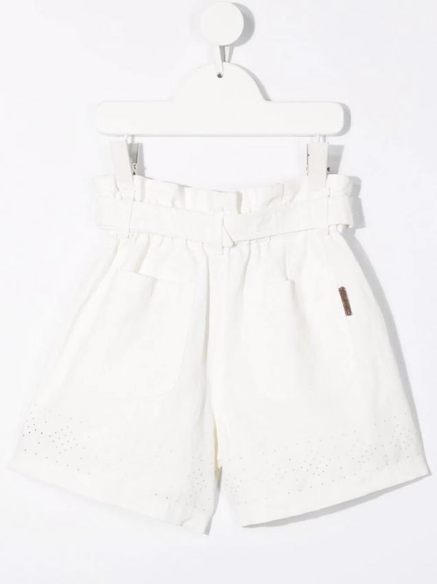 Brunello Cucinelli Kids - belted linen Bermuda shorts