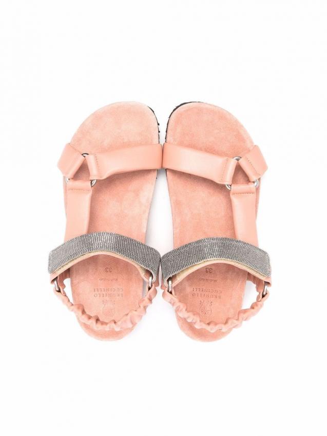 Brunello Cucinelli Kids - silver-studded touch-strap sandals