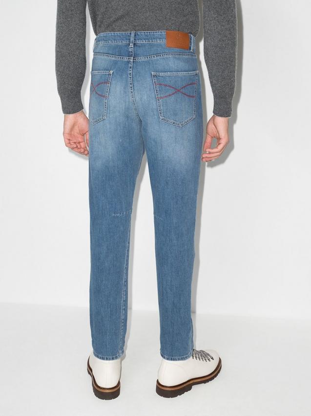 Brunello Cucinelli - logo-patch slim-fit jeans