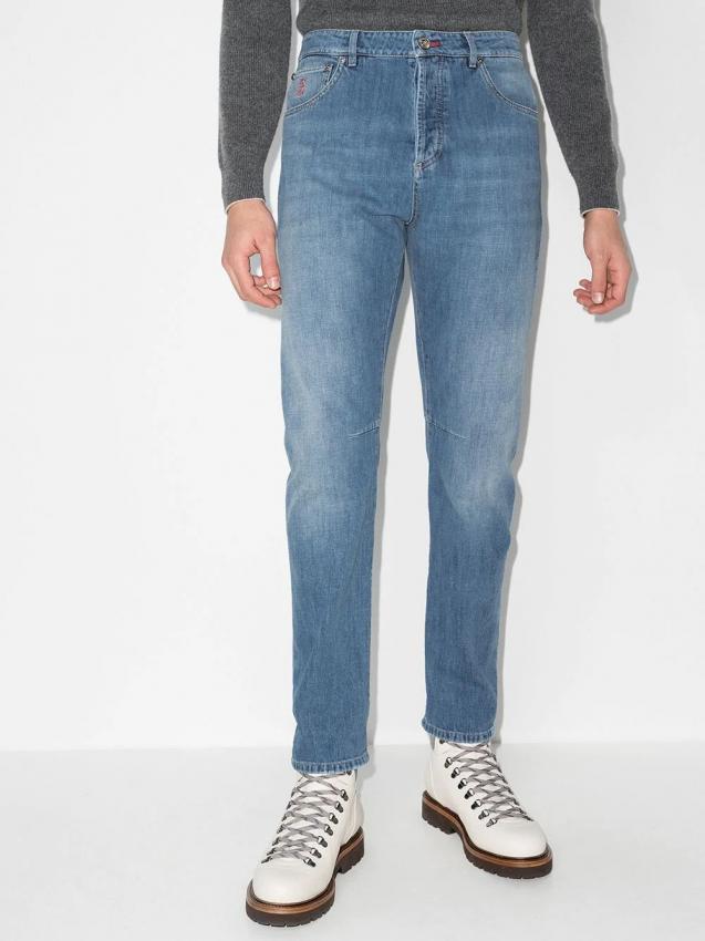 Brunello Cucinelli - logo-patch slim-fit jeans