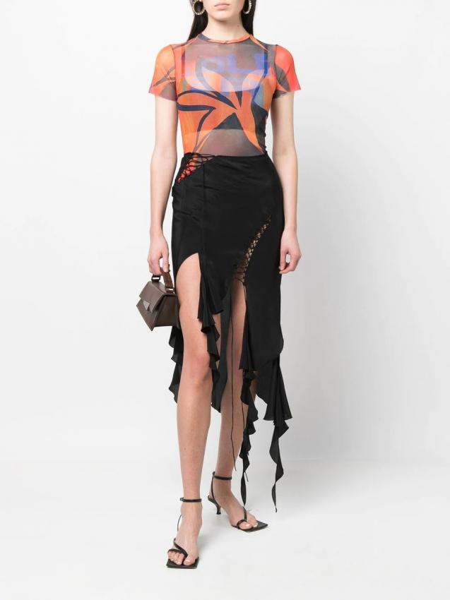 KNWLS - asymmetric spiral silk skirt