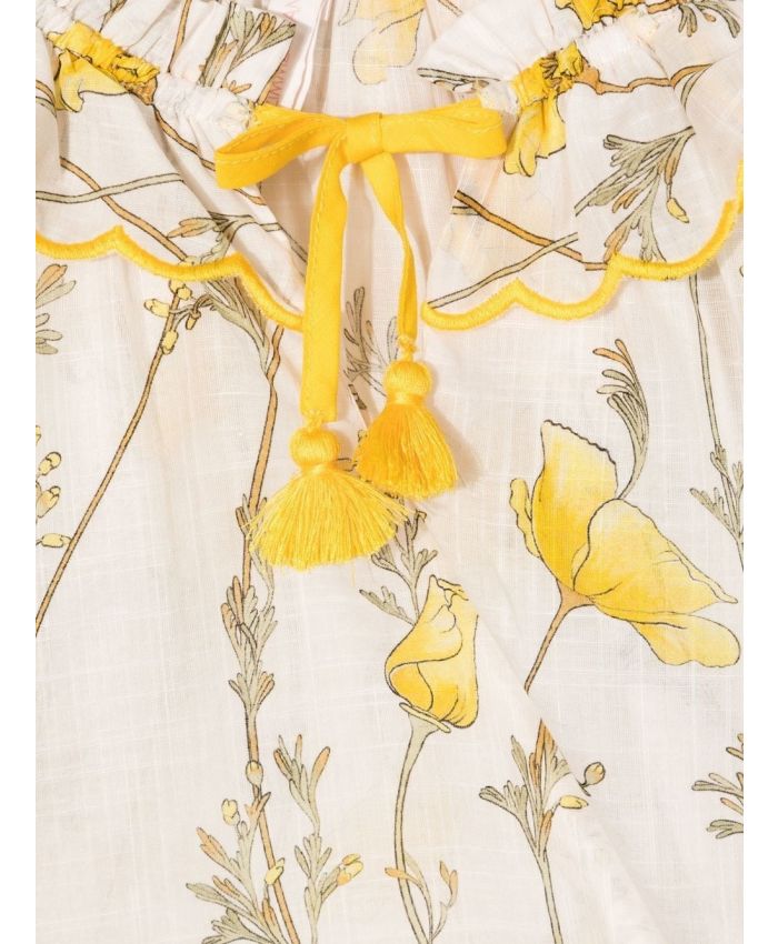 Zimmermann Kids - floral-print tassel cotton dress