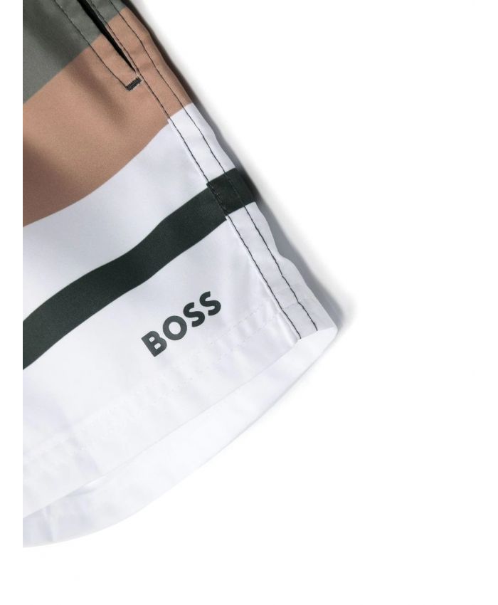 Boss Kids - stripe-pattern logo-print swim shorts