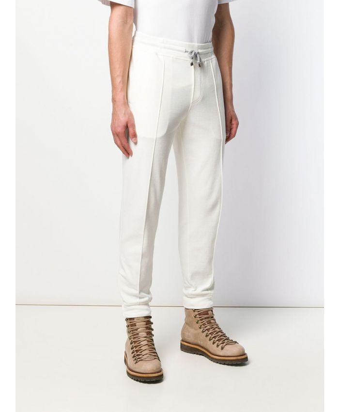 Brunello Cucinelli - White cotton stretch zipped cuffs track pants