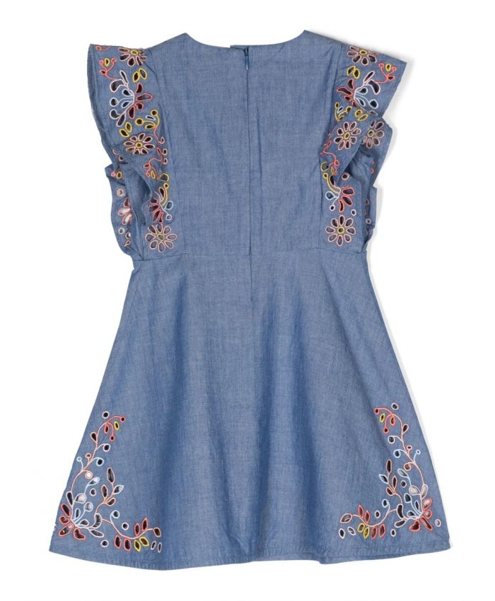 Chloe Kids - embroidered sleeveless denim dress