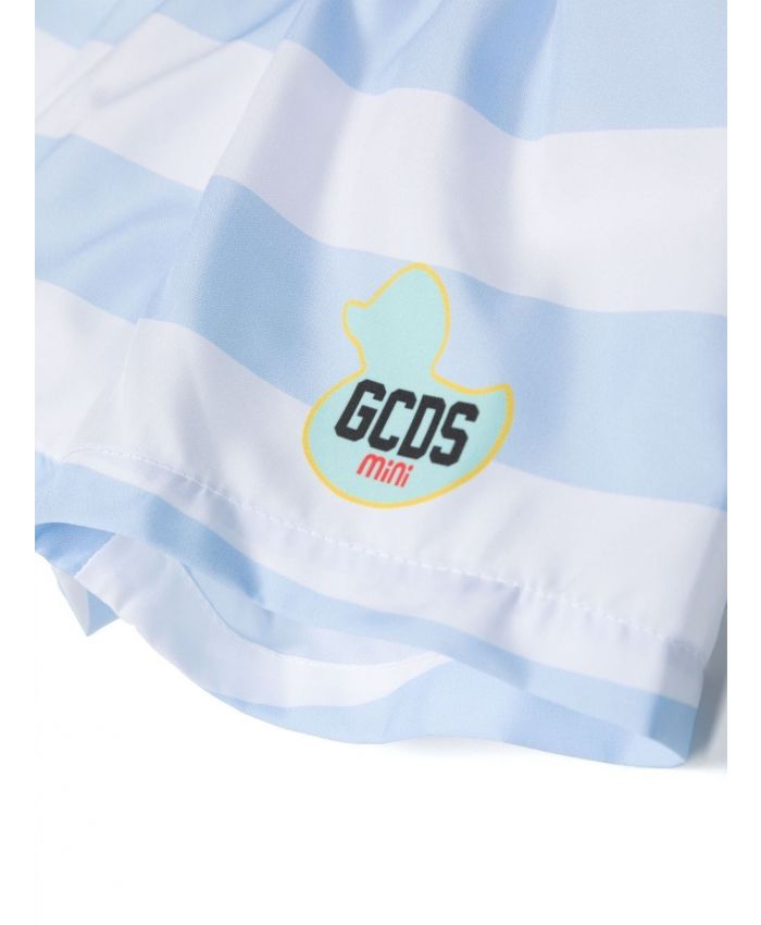 GCDS Kids - striped logo-print swim shorts