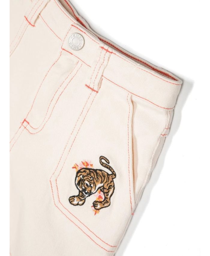 Kenzo Kids - tiger-embroidered contrast-stitch shorts