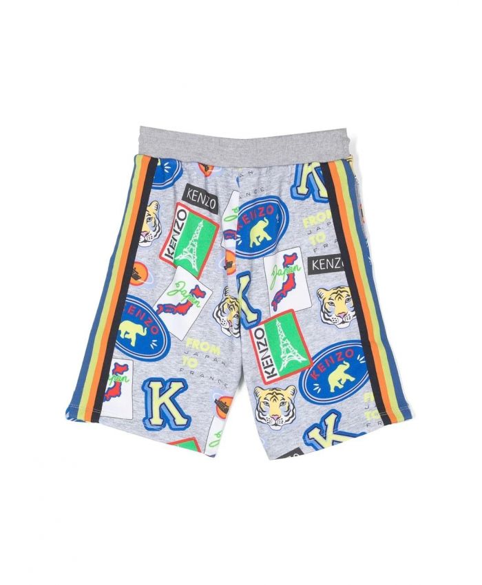 Kenzo Kids - sticker-print side-stripe shorts