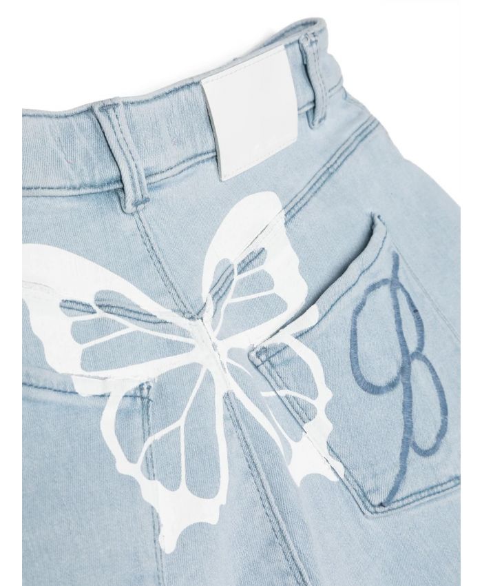 Miss Blumarine Kids - butterfly-detailing bleached denim shorts
