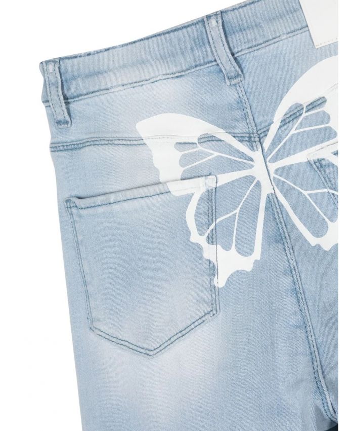 Miss Blumarine Kids - butterfly-print wide-leg jeans