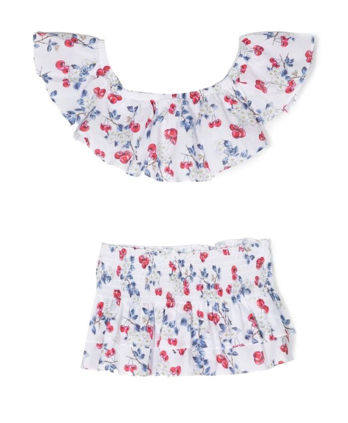 Monnalisa - cherry-print ruffled bikini set