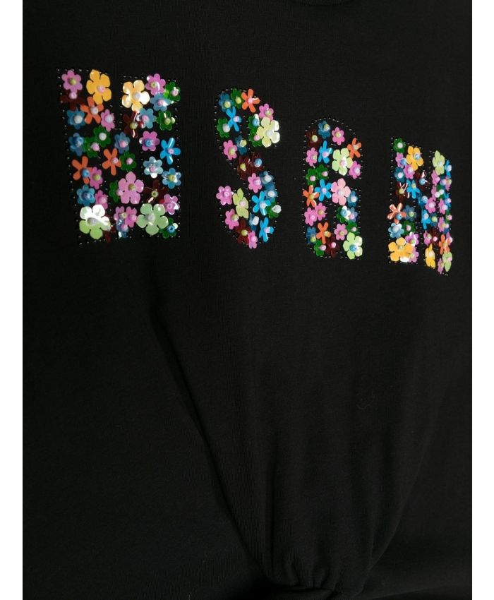 MSGM Kids - floral-logo cropped T-shirt