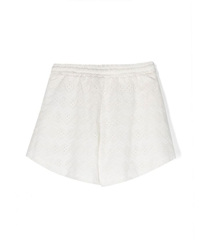 MSGM Kids - logo-embroidered broderie anglaise shorts