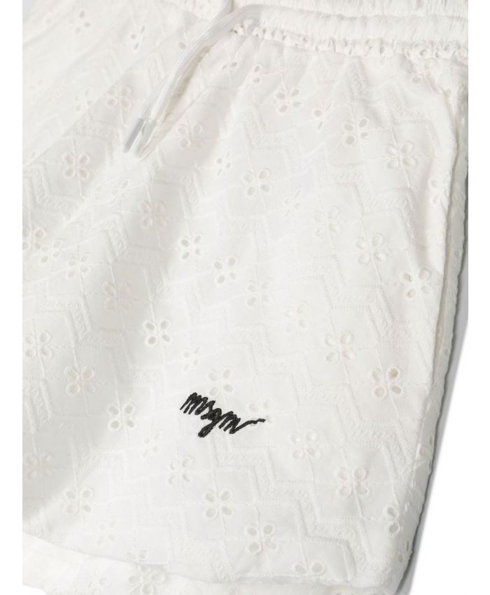 MSGM Kids - logo-embroidered broderie anglaise shorts