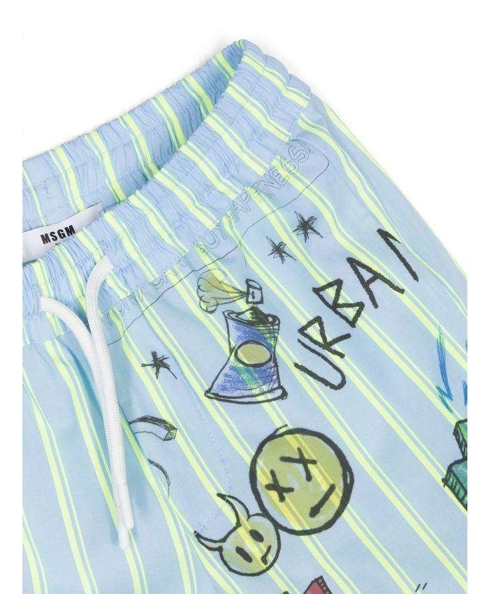 MSGM Kids - striped graphic-print swim shorts