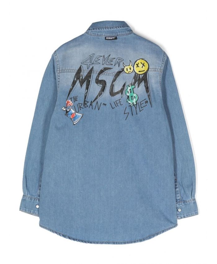 MSGM Kids - logo-print cotton denim shirt