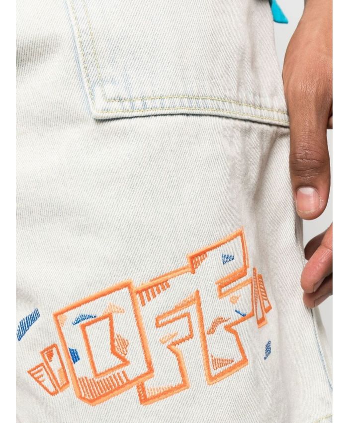 Off-White - embroidered-logo denim shorts
