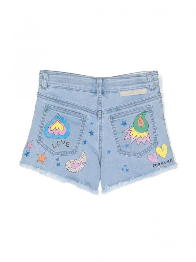 Stella McCartney Kids - graphic-print denim shorts