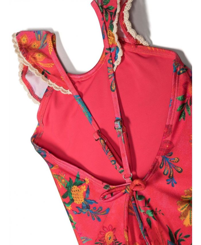 Zimmermann Kids - floral-print ruffled-neckline swimsuit