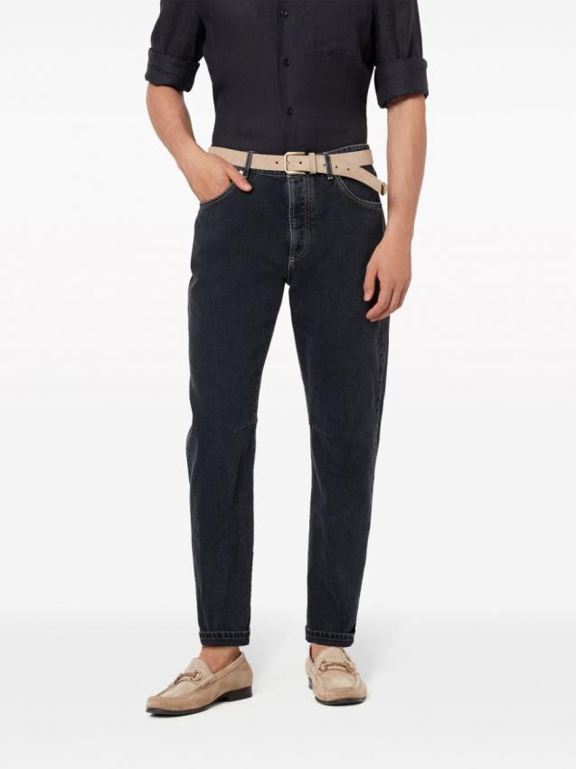 Brunello Cucinelli - logo-patch cotton tapered jeans