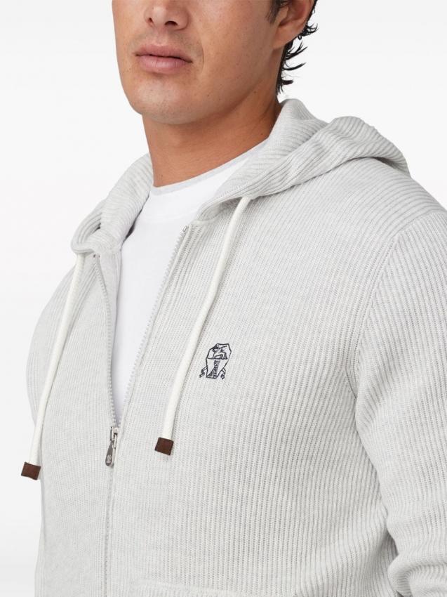 Brunello Cucinelli - logo-embroidered zip-up cotton hoodie